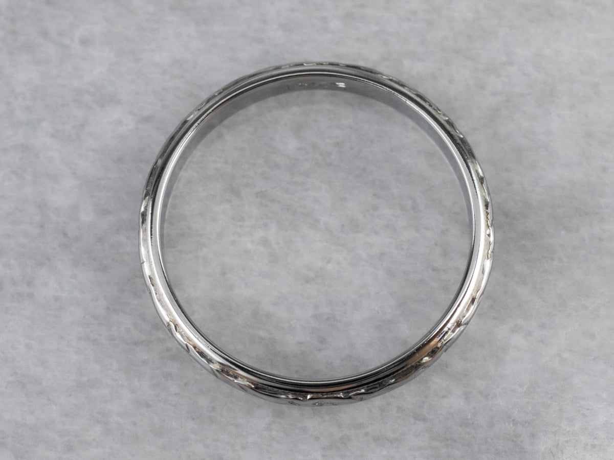 Art Deco Floral Patterned White Gold Wedding Band