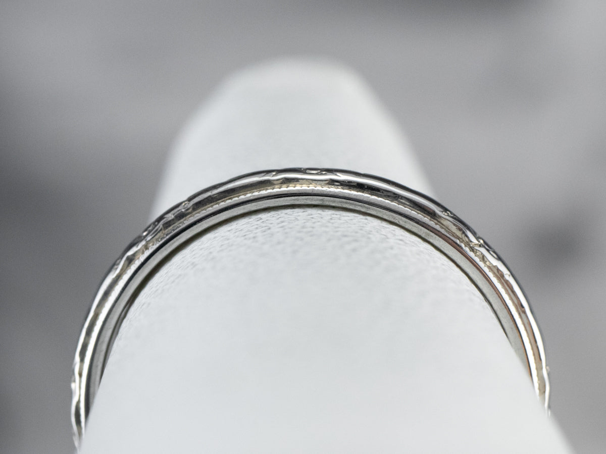 Art Deco Floral Patterned White Gold Wedding Band