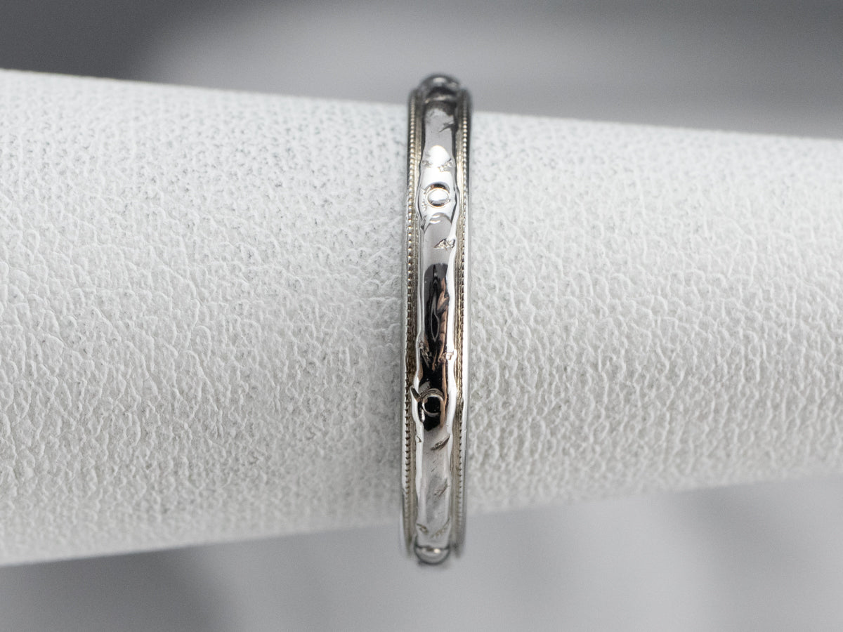 Art Deco Floral Patterned White Gold Wedding Band