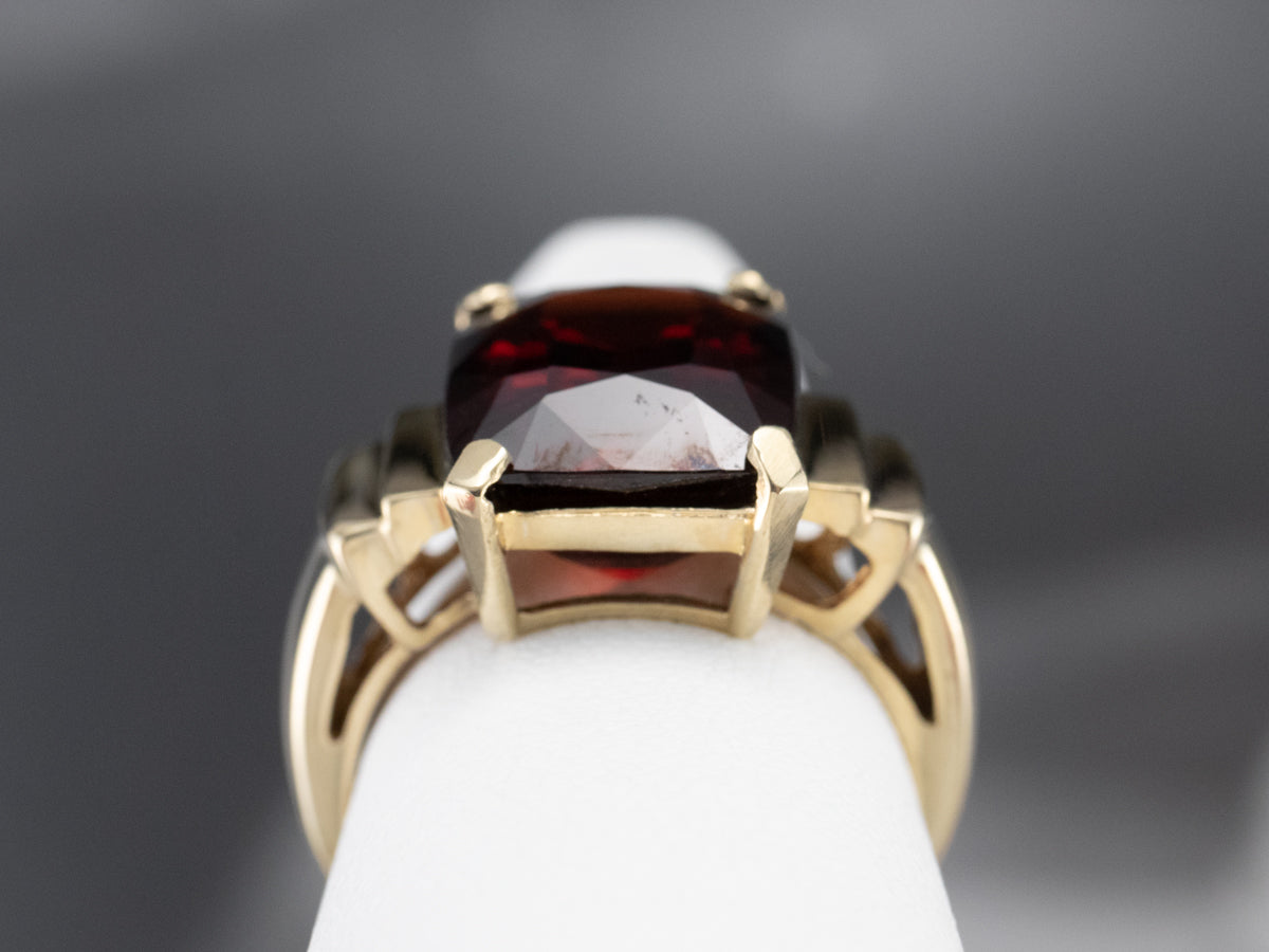 Garnet Stepped Gold Statement Ring
