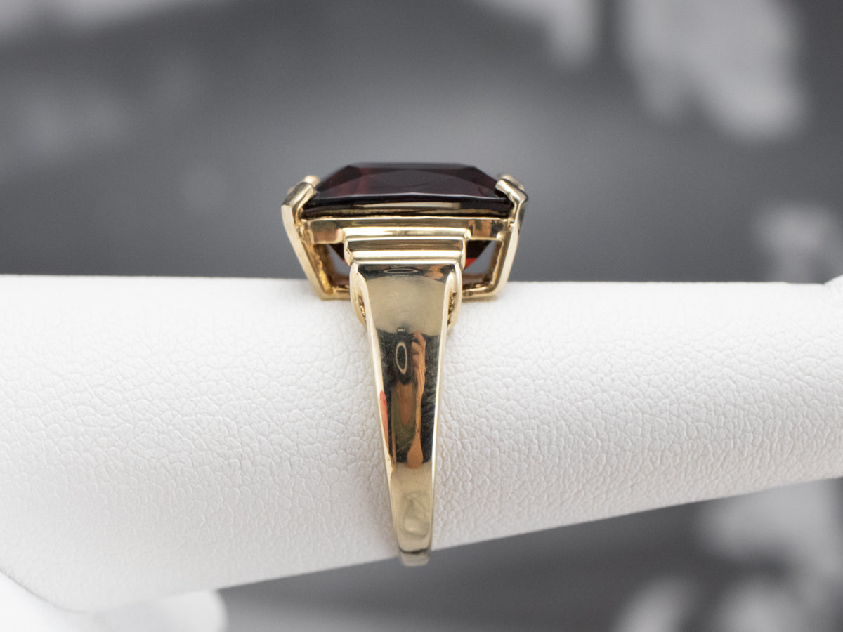 Garnet Stepped Gold Statement Ring