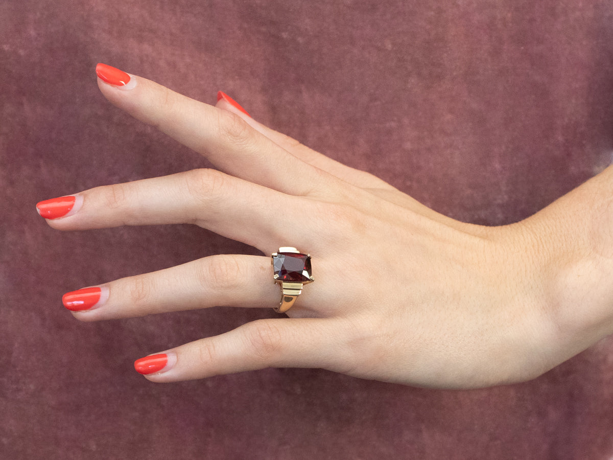 Garnet Stepped Gold Statement Ring