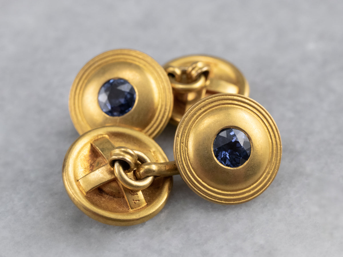 Antique Synthetic Sapphire 18K Gold Cufflinks