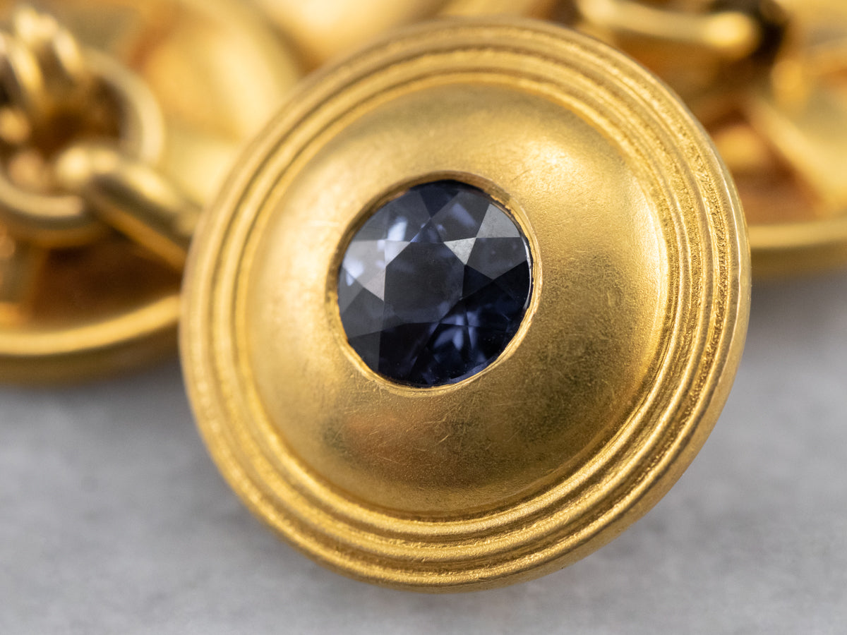 Antique Synthetic Sapphire 18K Gold Cufflinks
