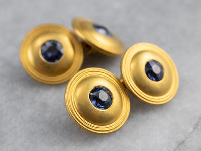 Antique Synthetic Sapphire 18K Gold Cufflinks