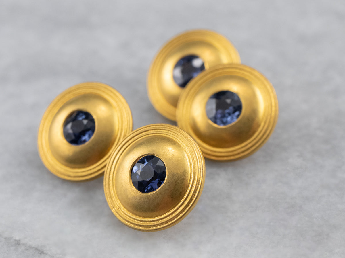 Antique Synthetic Sapphire 18K Gold Cufflinks