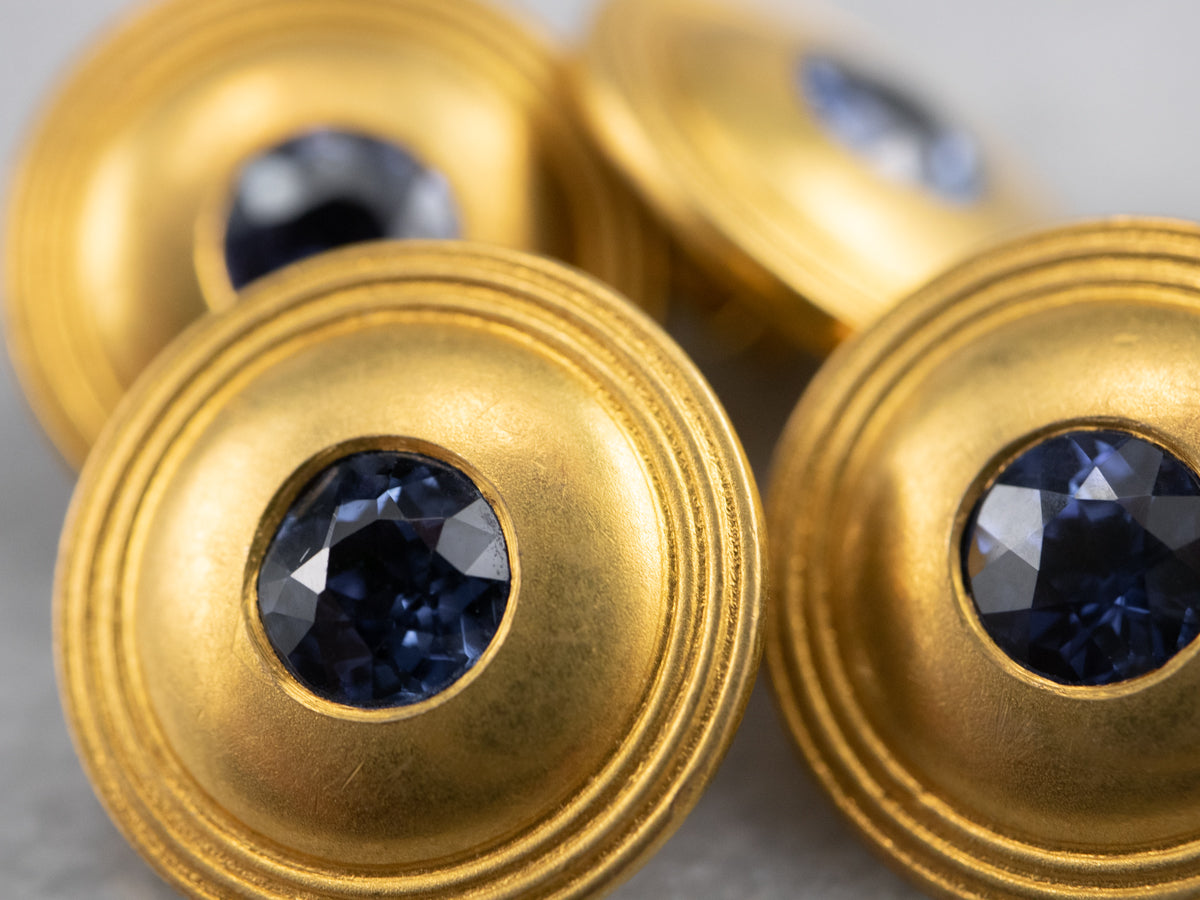 Antique Synthetic Sapphire 18K Gold Cufflinks