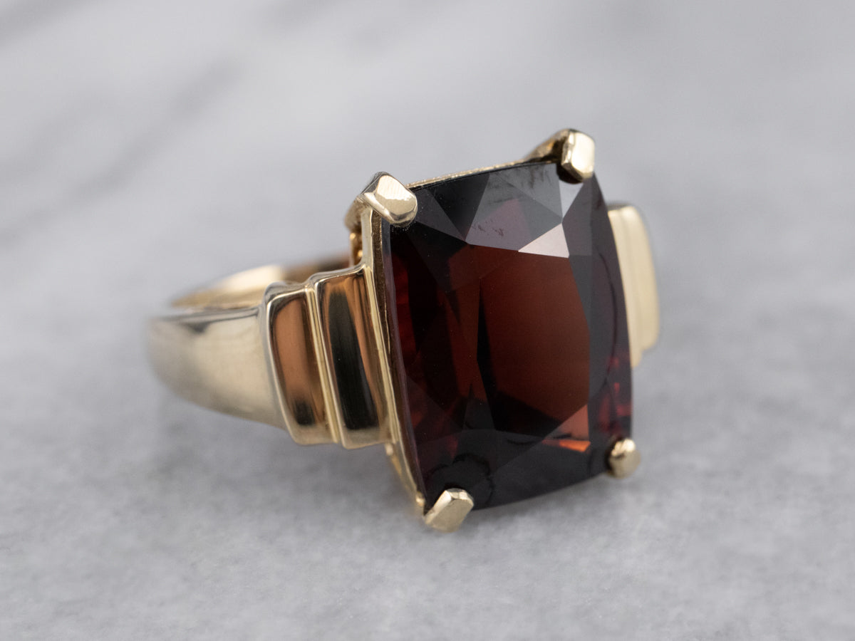 Garnet Stepped Gold Statement Ring