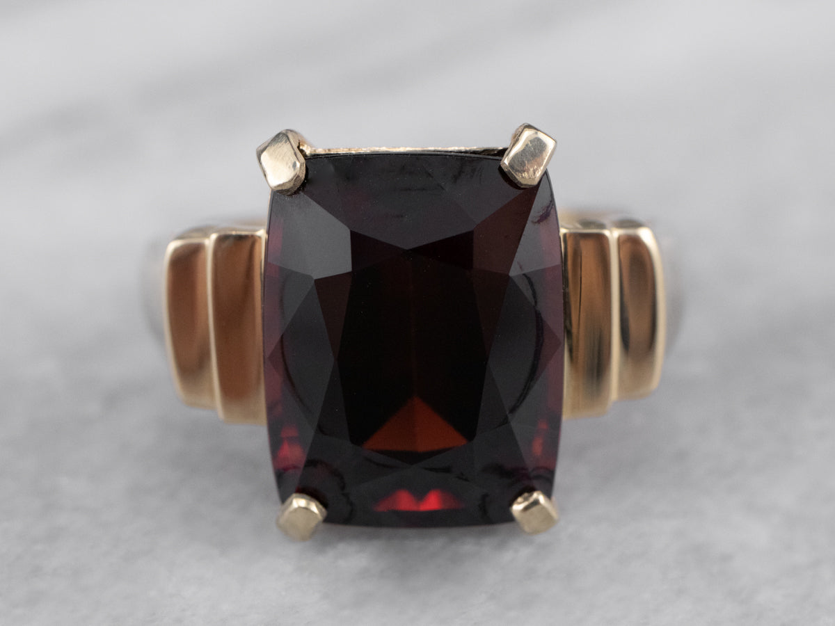Garnet Stepped Gold Statement Ring