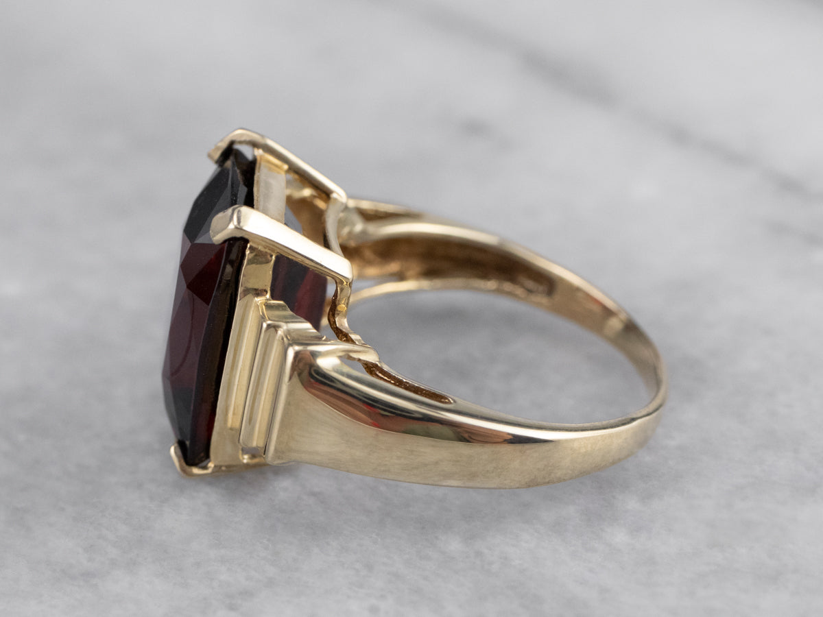 Garnet Stepped Gold Statement Ring
