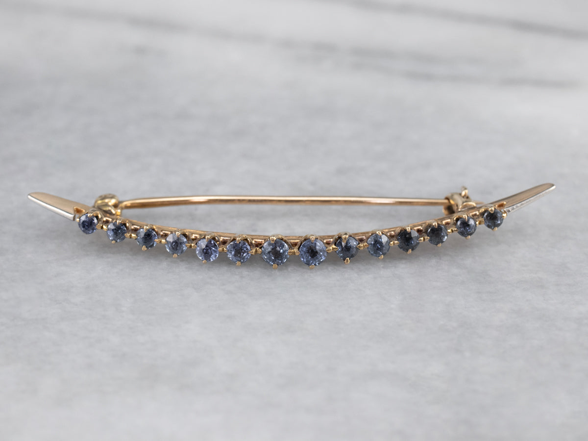 Art Nouveau Synthetic Sapphire Gold Moon Brooch