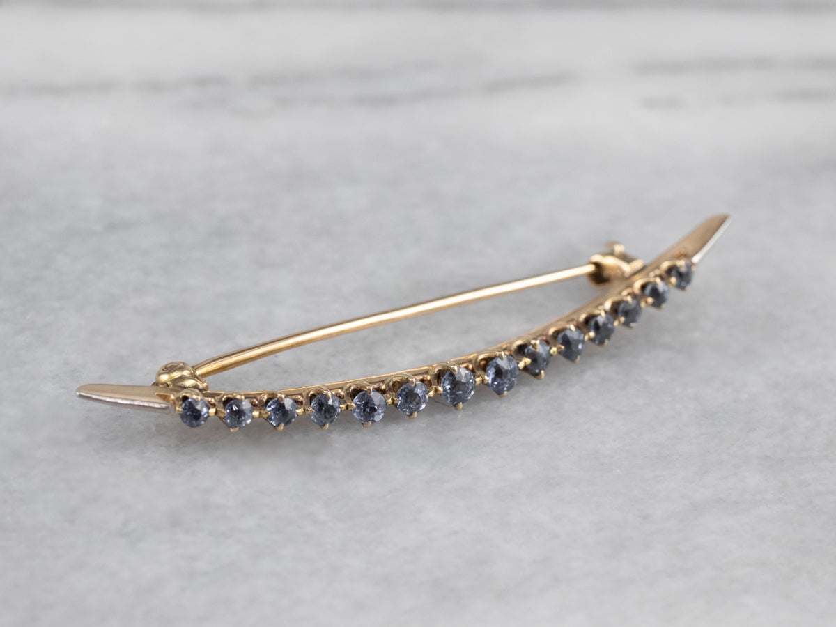 Art Nouveau Synthetic Sapphire Gold Moon Brooch