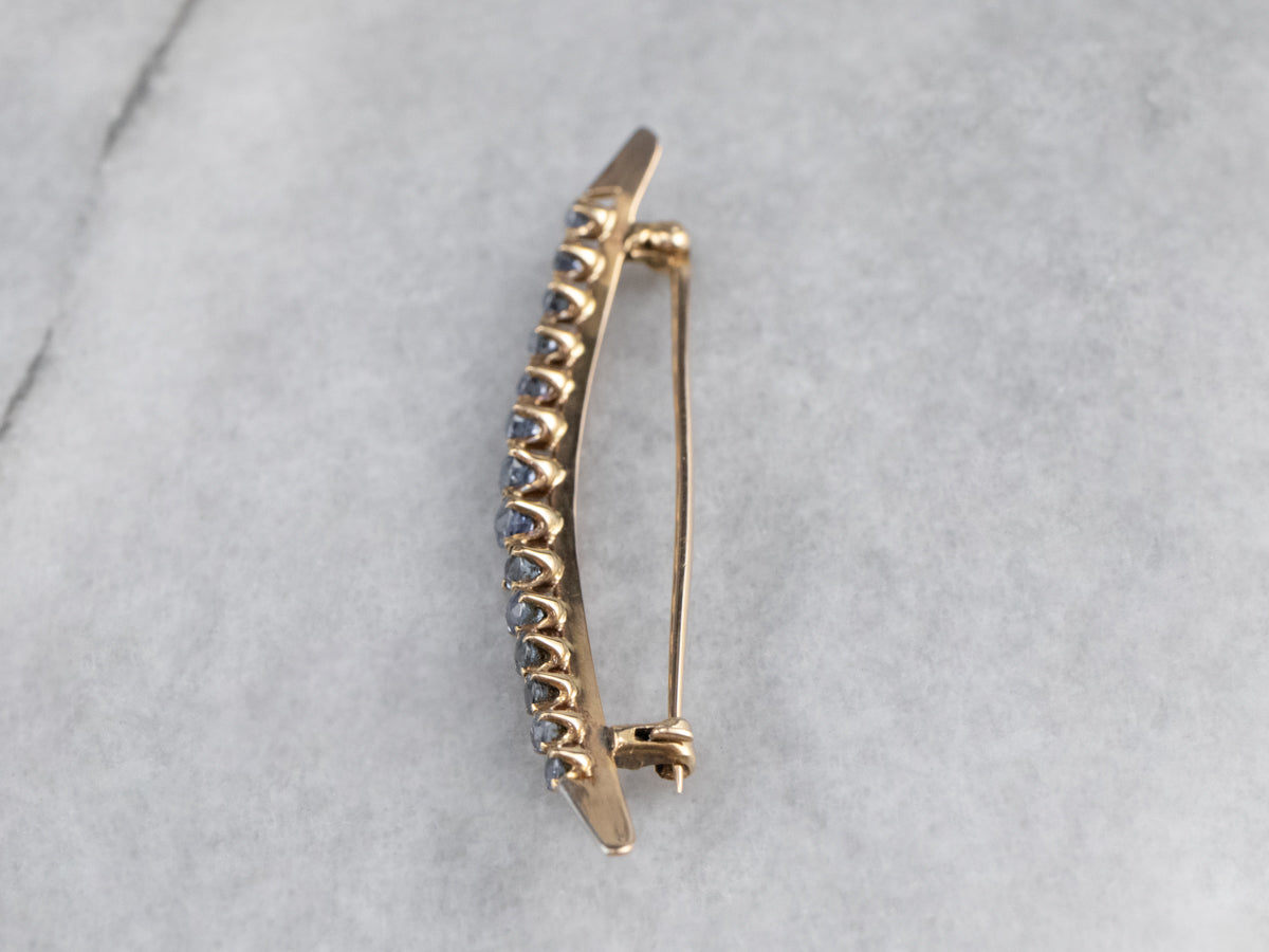 Art Nouveau Synthetic Sapphire Gold Moon Brooch