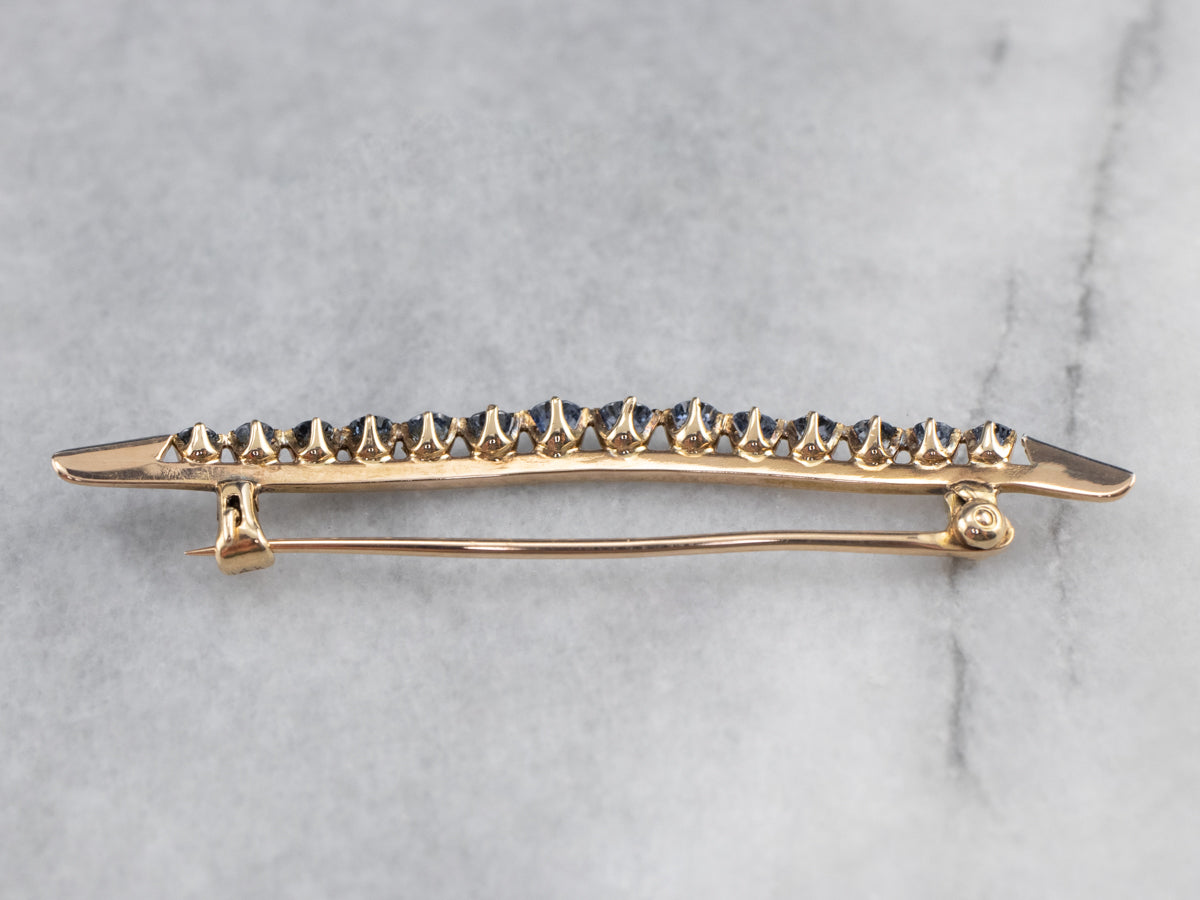 Art Nouveau Synthetic Sapphire Gold Moon Brooch