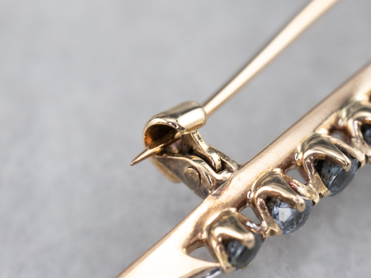 Art Nouveau Synthetic Sapphire Gold Moon Brooch