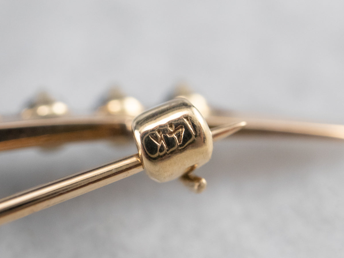 Art Nouveau Synthetic Sapphire Gold Moon Brooch