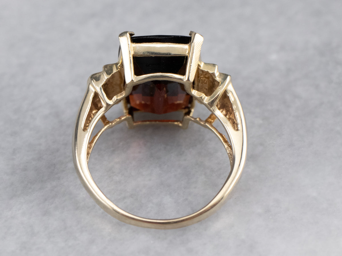 Garnet Stepped Gold Statement Ring