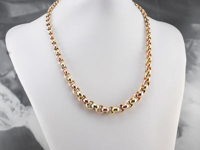 Two Tone Gold Graduated Rolo Chain Necklace
