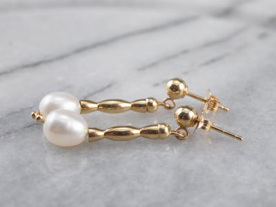 Pearl Gold Bar Drop Earrings