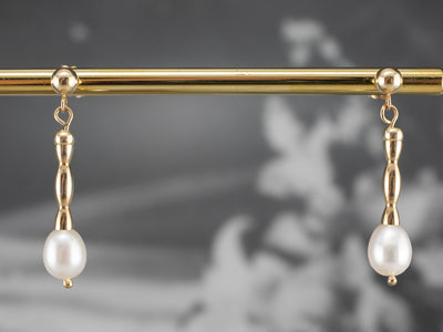 Pearl Gold Bar Drop Earrings