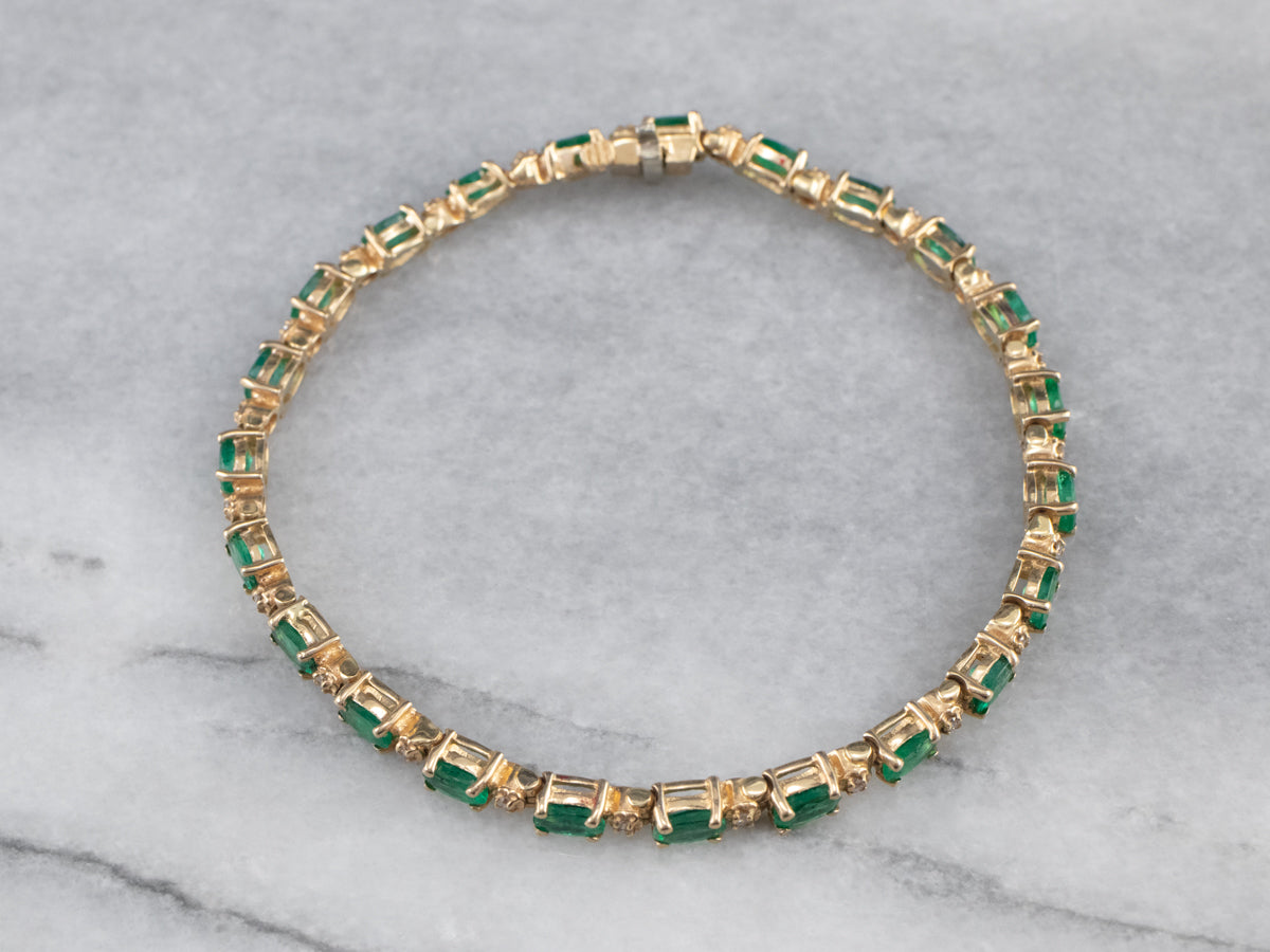 Emerald Diamond Gold Tennis Bracelet