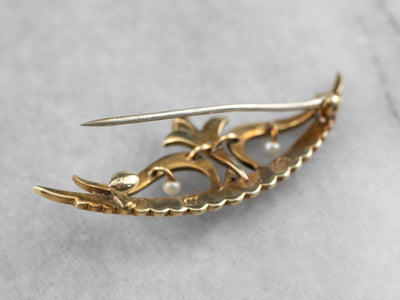 Antique Seed Pearl Crescent Moon Wings Pin