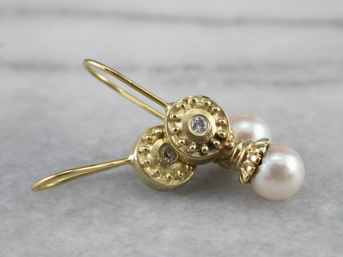 Ippolita 18K Gold Pearl and Diamond Drop Earrings