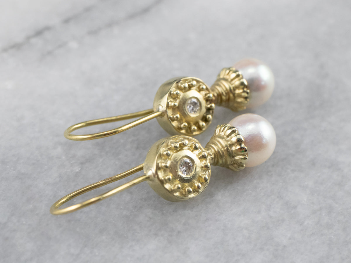 Ippolita 18K Gold Pearl and Diamond Drop Earrings