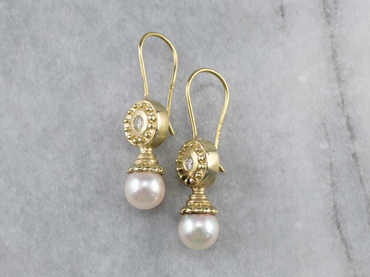 Ippolita 18K Gold Pearl and Diamond Drop Earrings