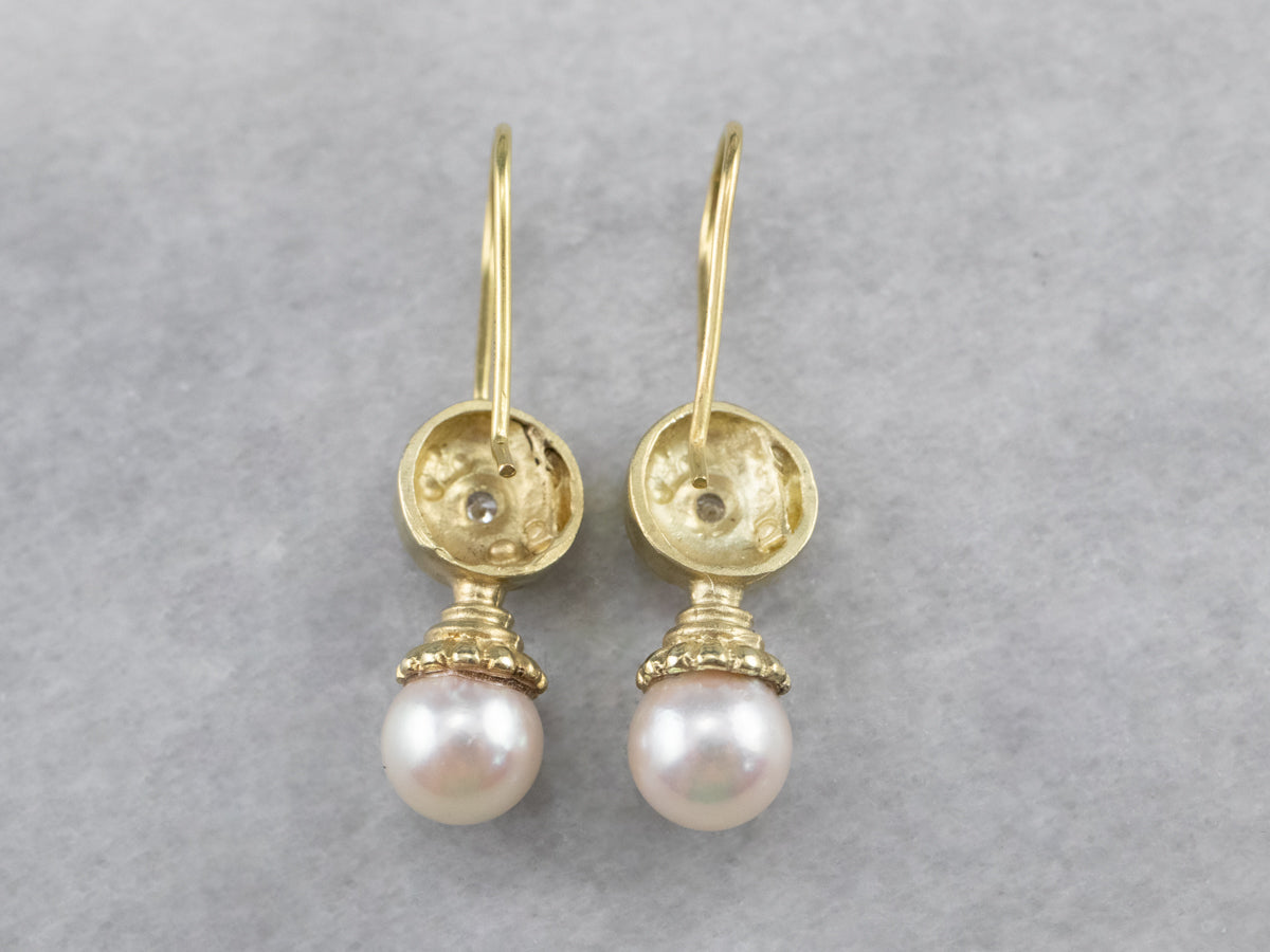 Ippolita 18K Gold Pearl and Diamond Drop Earrings