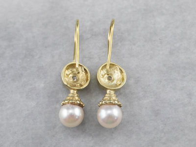 Vintage Pearl and Diamond Drop Earrings