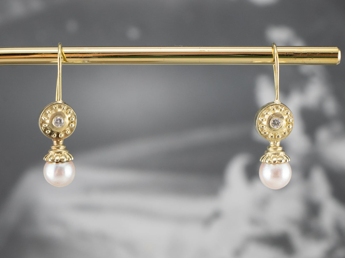 Ippolita 18K Gold Pearl and Diamond Drop Earrings