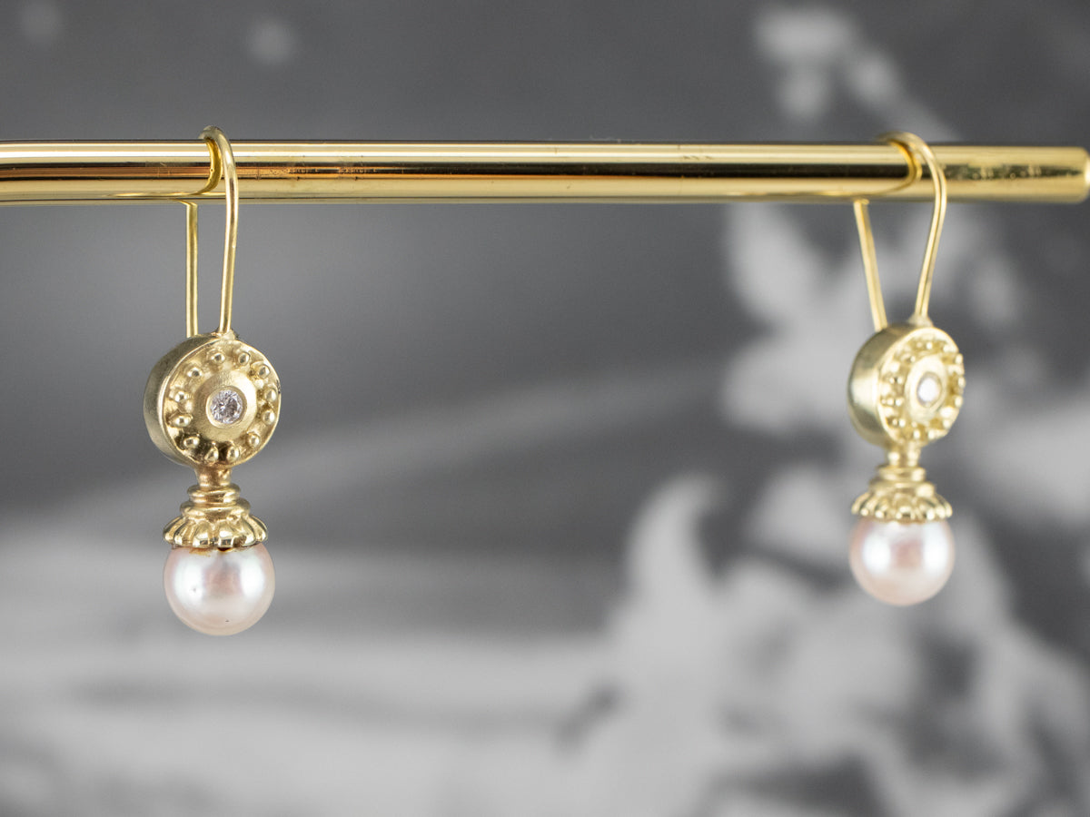 Ippolita 18K Gold Pearl and Diamond Drop Earrings