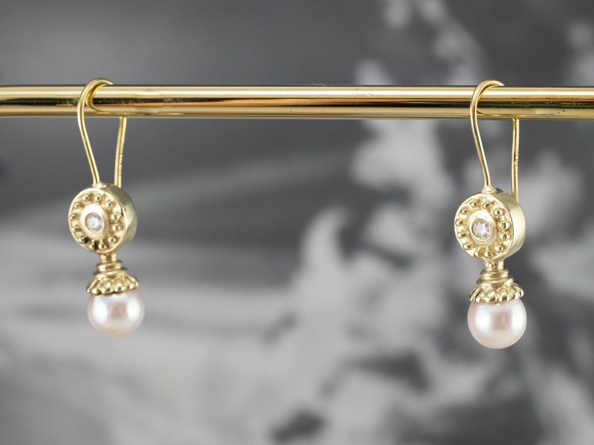 Ippolita 18K Gold Pearl and Diamond Drop Earrings