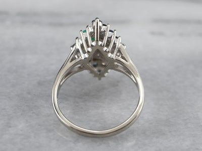Emerald Diamond and Sapphire Cluster Ring