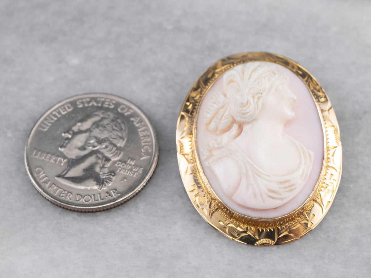 Vintage Pink Shell Cameo Brooch