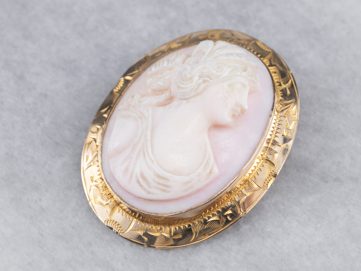 Vintage Pink Shell Cameo Brooch