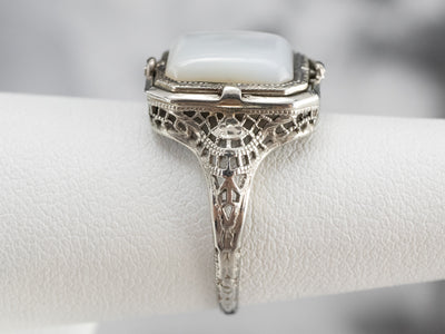 Art Deco Cameo and Mother of Pearl Flip Ring