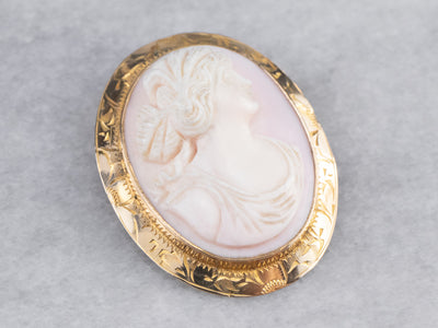 Vintage Pink Shell Cameo Brooch