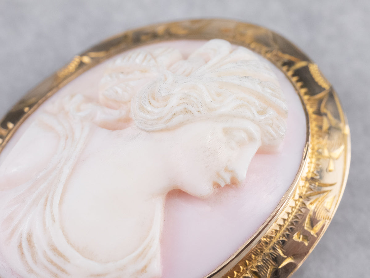 Vintage Pink Shell Cameo Brooch