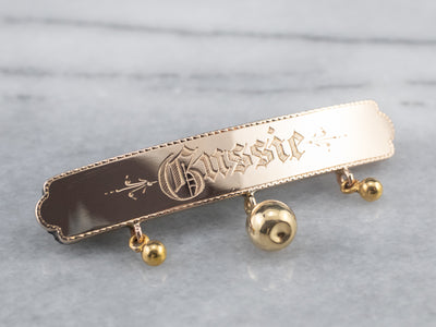 Antique "Gussie" Gold Bar Pin
