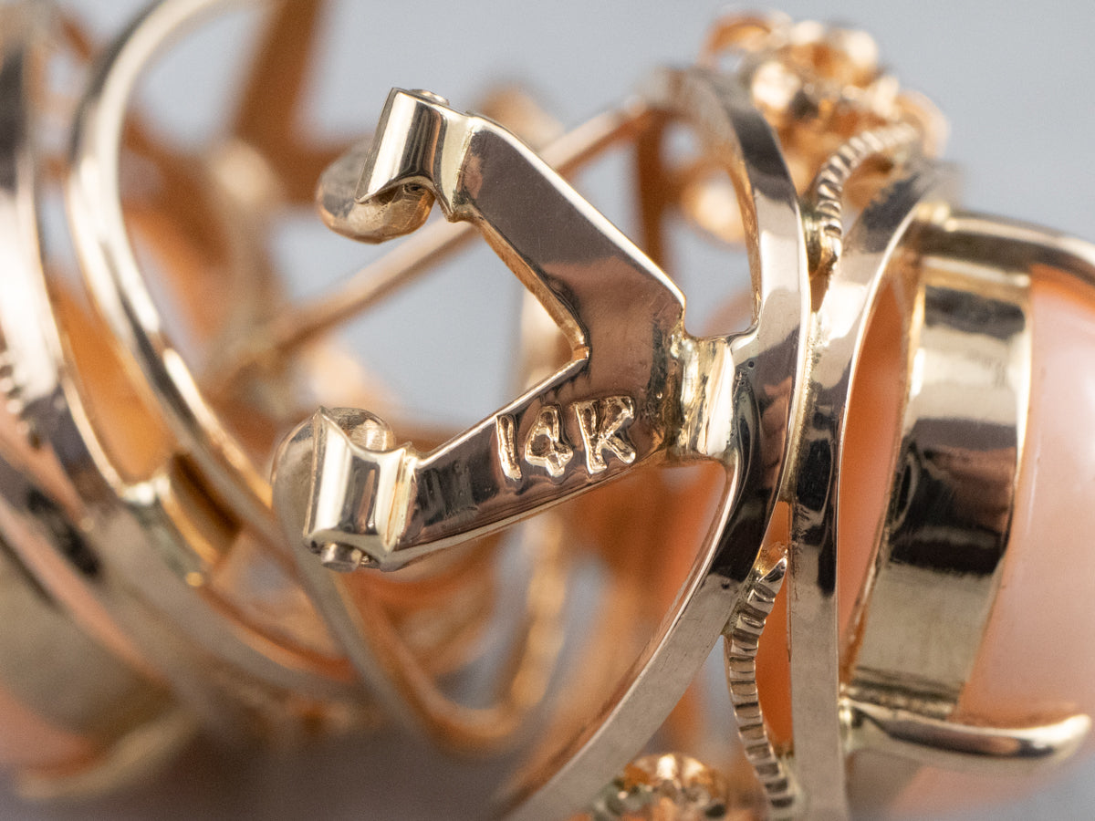 Pink Coral Rose Gold Filigree Statement Earrings