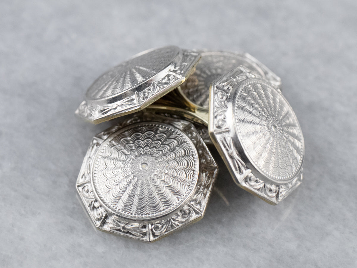 Art Deco White Gold Octagonal Cufflinks