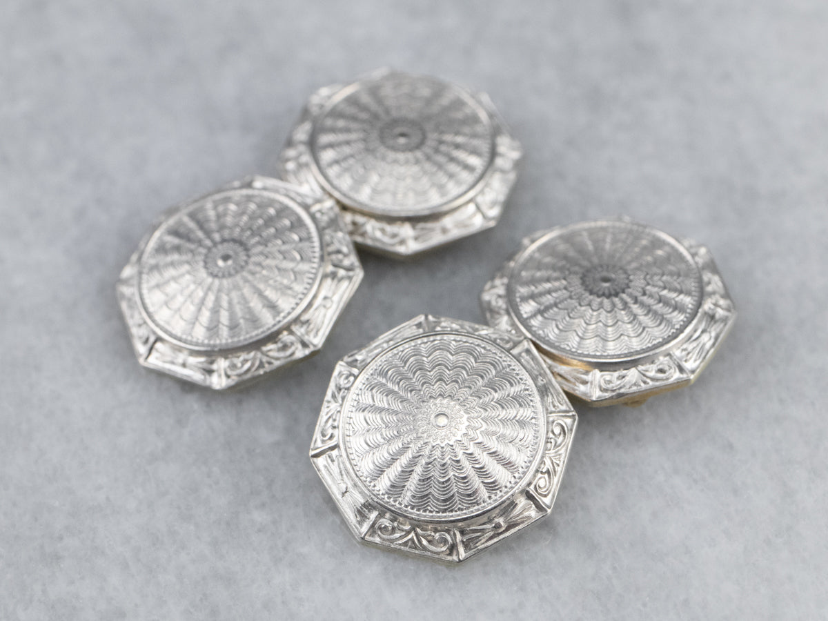 Art Deco White Gold Octagonal Cufflinks