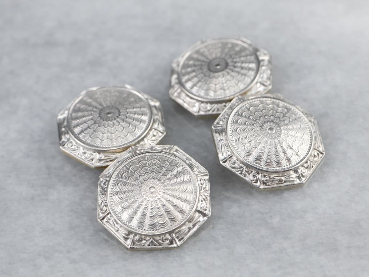 Art Deco White Gold Octagonal Cufflinks