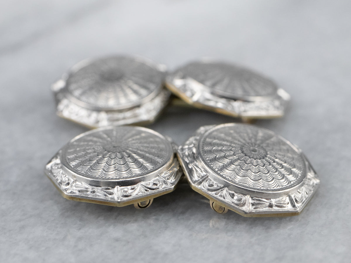 Art Deco White Gold Octagonal Cufflinks