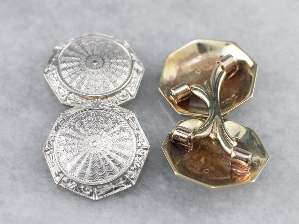 Art Deco White Gold Octagonal Cufflinks