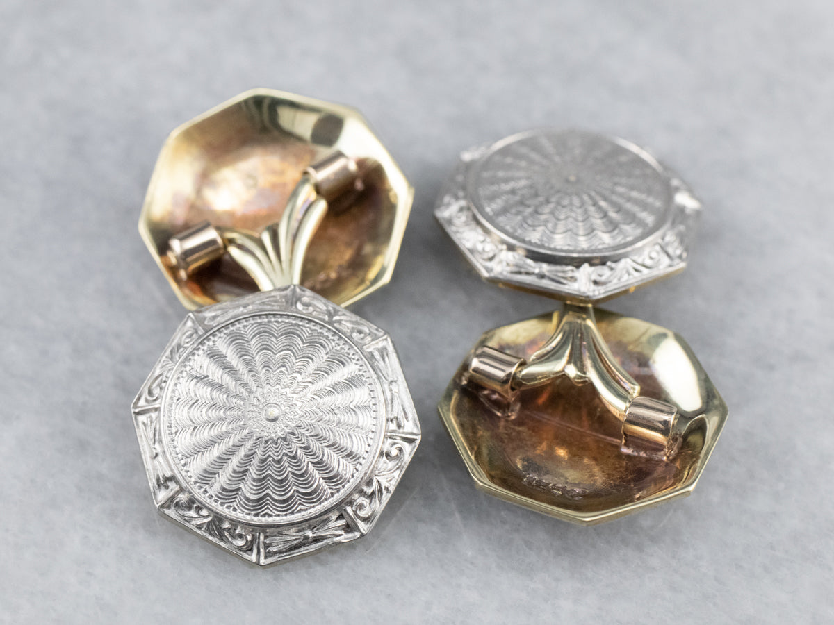 Art Deco White Gold Octagonal Cufflinks