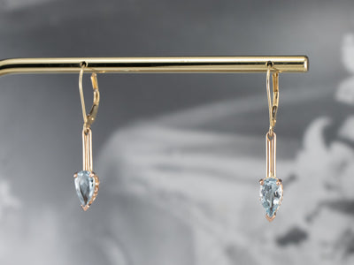 Aquamarine Rose Gold Bar Drop Earrings