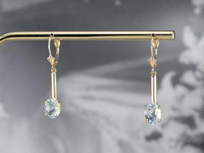 Aquamarine Gold Bar Drop Earrings